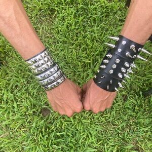 6 PCs Set Gothic PU leather studded spike Bracelets - “THE GOTHIC ARM”